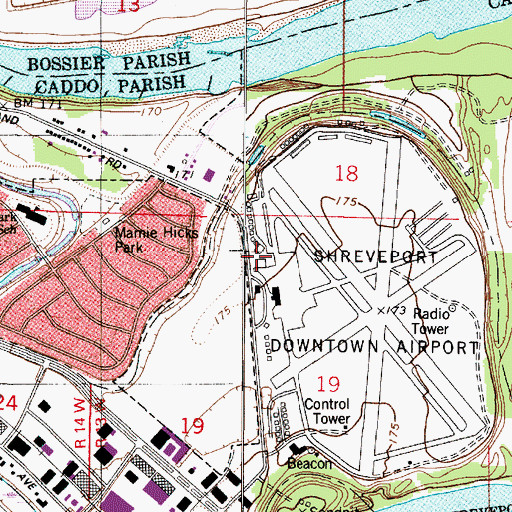 Topographic Map of Shreveport Police Department Districts 1 and 2, LA