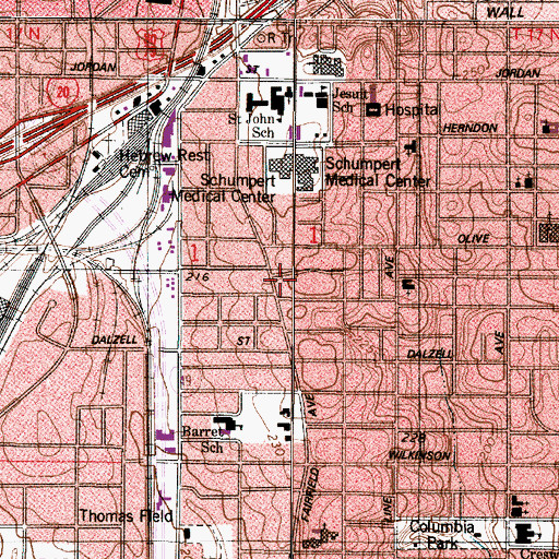 Topographic Map of Shreveport Police Department District 4, LA