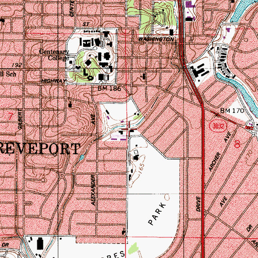 Topographic Map of Shreveport Police Department District 5, LA