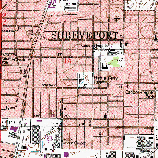 Topographic Map of Shreveport Police Department District 10, LA