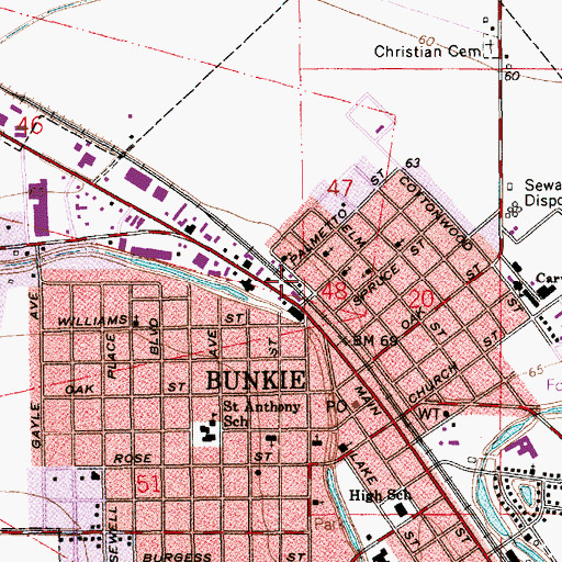 Topographic Map of Bunkie Police Department, LA