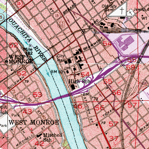 Topographic Map of Ouachita Parish Sheriff's Office, LA