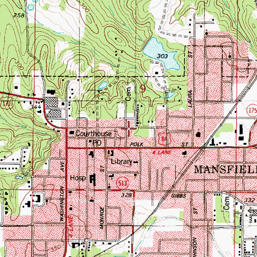 Topographic Map of Mansfield City Police Department, LA