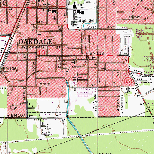 Topographic Map of Allen Parish Sheriff's Office, LA