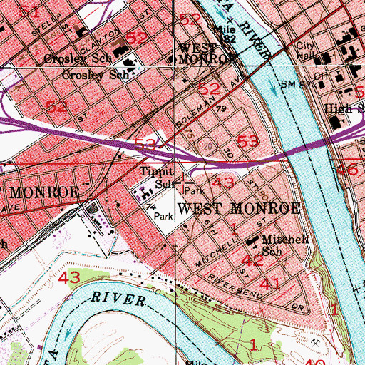 Topographic Map of West Monroe Community Police, LA