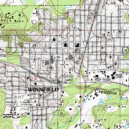 Topographic Map of Winnfield Police Department, LA