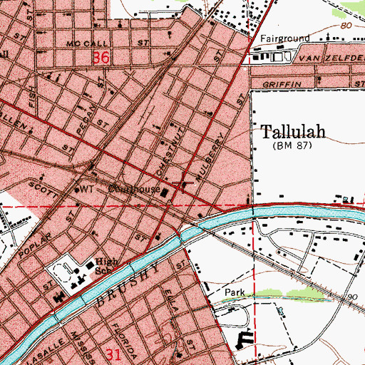 Topographic Map of Tallulah Police Department, LA