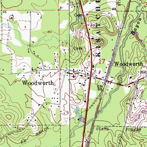 Topographic Map of Woodworth Police Department, LA