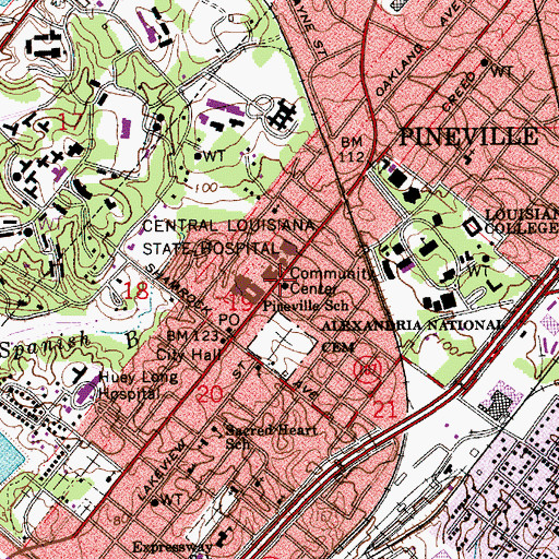 Topographic Map of Pineville Police Department, LA