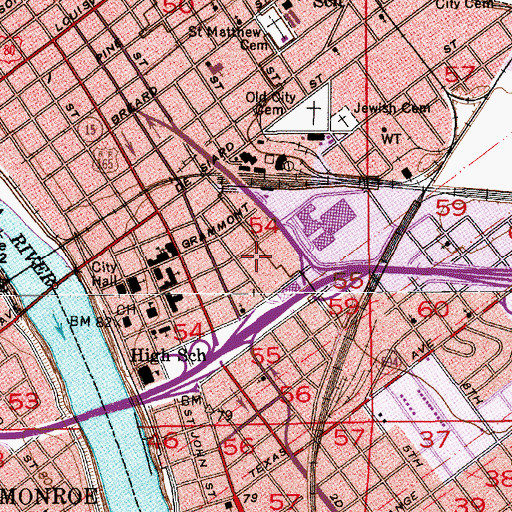 Topographic Map of Monroe Police Department, LA