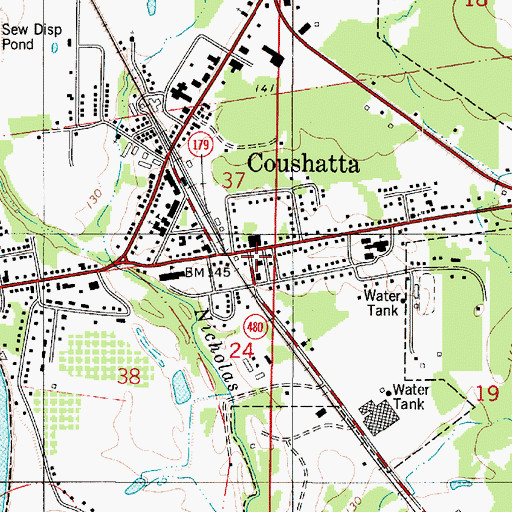 Topographic Map of Red River Parish Sheriff's Office, LA