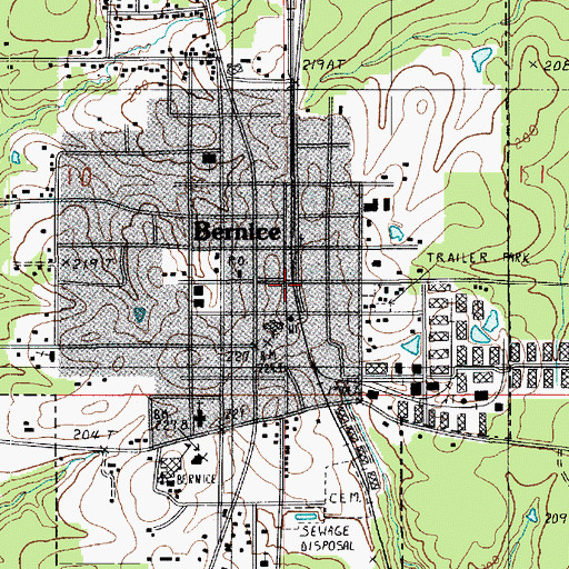 Topographic Map of Bernice Police Department, LA