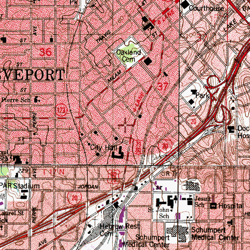 Topographic Map of Shreveport Police City Marshal, LA
