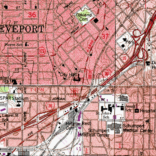 Topographic Map of Shreveport Police Department Headquarters, LA