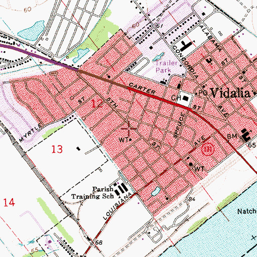 Topographic Map of Vidalia Police Department, LA