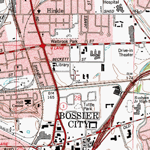 Topographic Map of Bossier City Police Department, LA