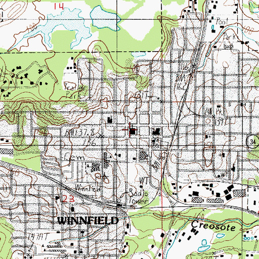 Topographic Map of Winnfield City Marshal's Office, LA