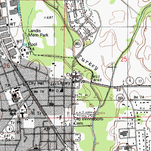 Topographic Map of Franklin Parish Sheriff's Office, LA