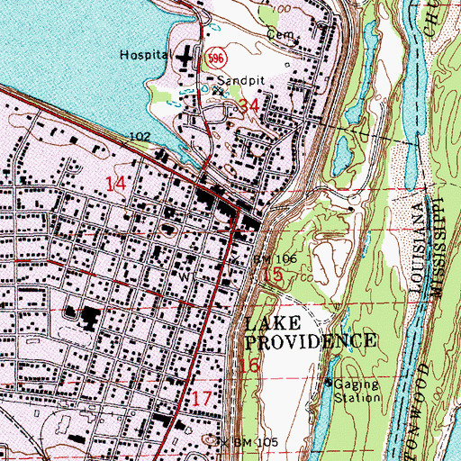 Topographic Map of Lake Providence Police Department, LA