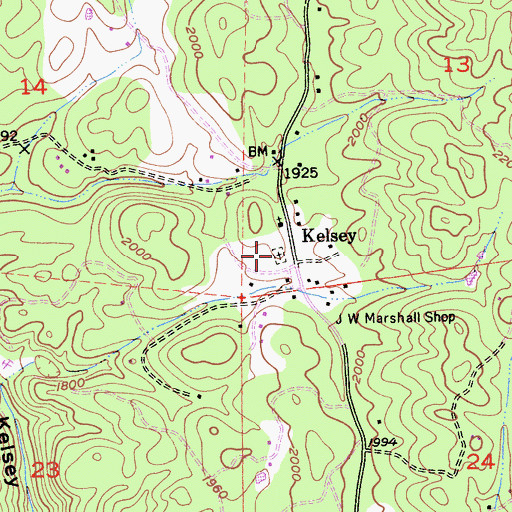 Topographic Map of Kelsey Cemetery, CA