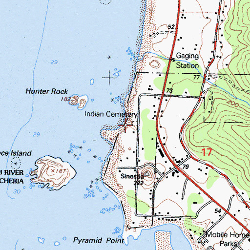 Topographic Map of How - On - Quet Indian Cemetery, CA