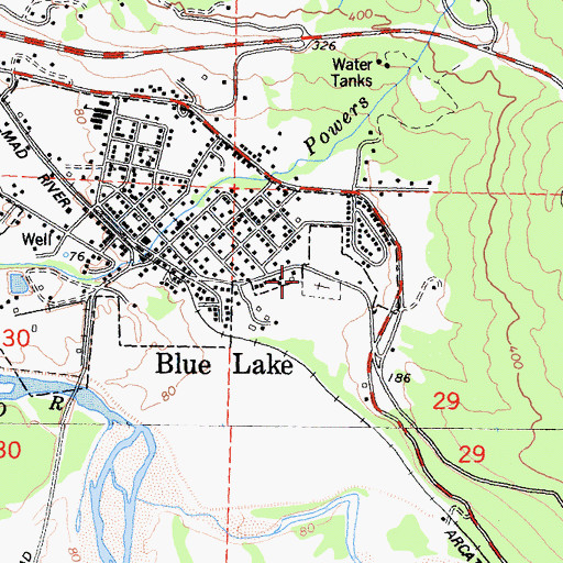 Topographic Map of Blue Lake Cemetery, CA