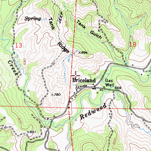 Topographic Map of Briceland Cemetery, CA
