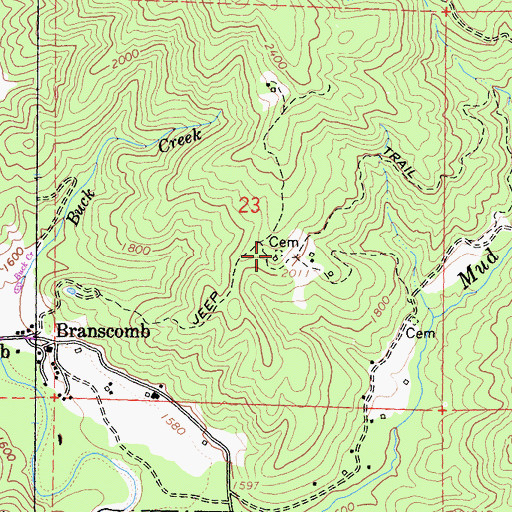 Topographic Map of Branscomb Cemetery, CA