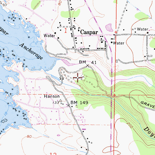 Topographic Map of Caspar Cemetery, CA