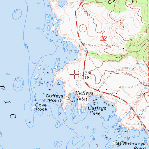 Topographic Map of Cuffeys Cove Catholic Cemetery, CA