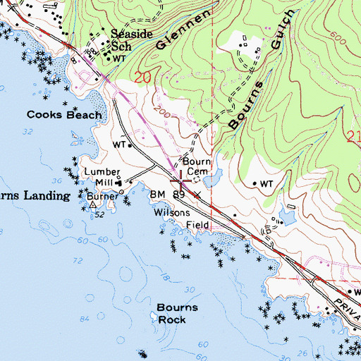 Topographic Map of Bourn Cemetery, CA