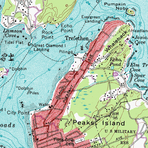 Topographic Map of Trefethen Cemetery, ME