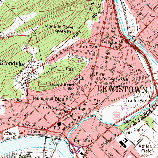 Topographic Map of Sacred Heart Cemetery, PA