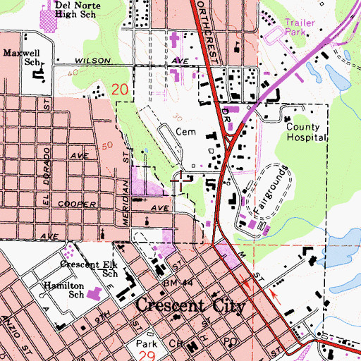 Topographic Map of Old County Cemetery, CA