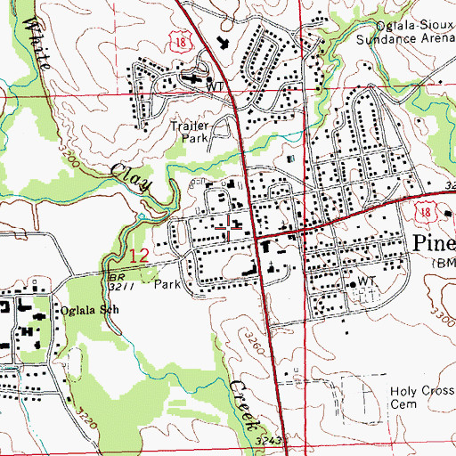 Topographic Map of Pine Ridge Police Department, SD