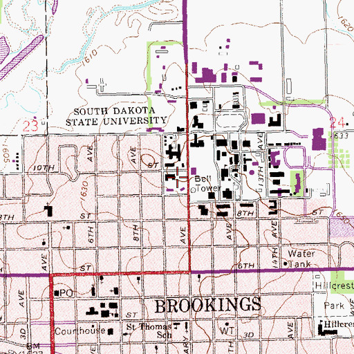 Topographic Map of South Dakota State University Police Department, SD