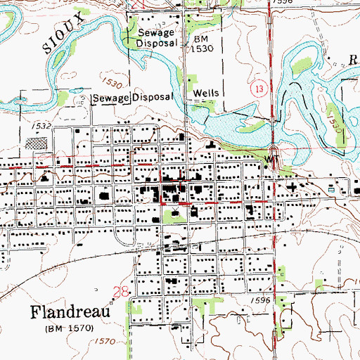 Topographic Map of Flandreau Police Department, SD