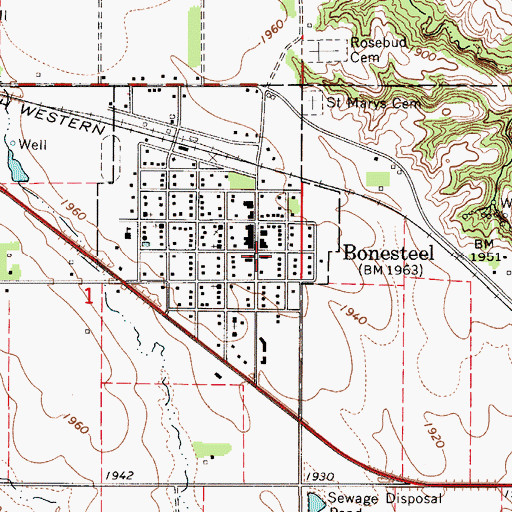 Topographic Map of Bonesteel Police Department, SD