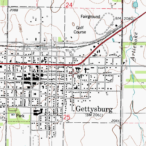 Topographic Map of Gettysburg Police Department, SD