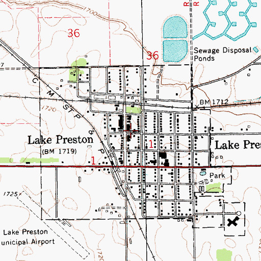 Topographic Map of Lake Preston Police Department, SD