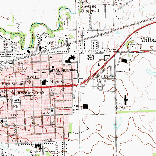 Topographic Map of Milbank Police Department, SD