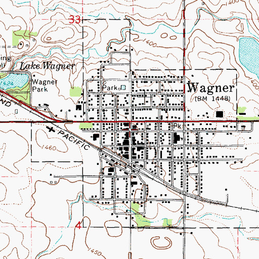 Topographic Map of Wagner Police Department, SD