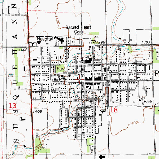 Topographic Map of Parkston Police Department, SD