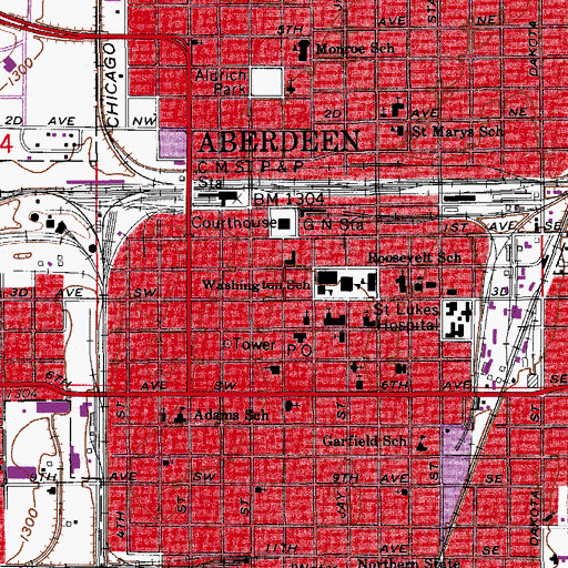 Topographic Map of Aberdeen Police Department, SD