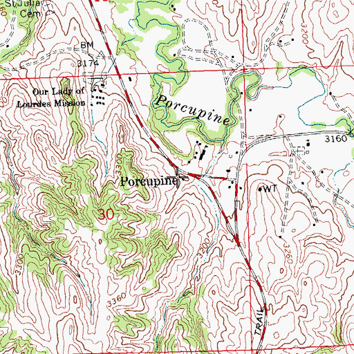 Topographic Map of Porcupine Police Department, SD