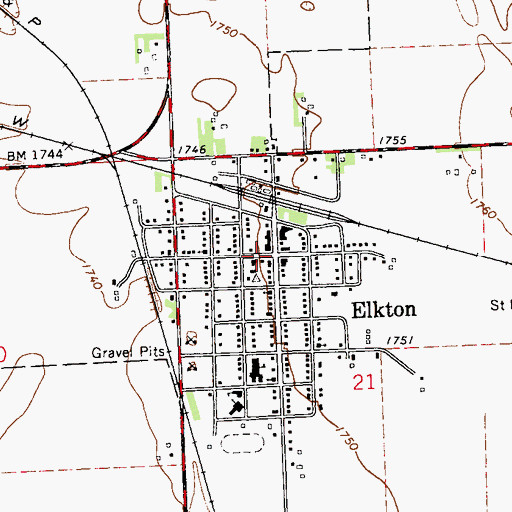 Topographic Map of Elkton City Police Department, SD