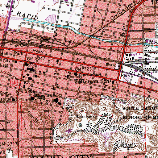 Topographic Map of Rapid City Police Department, SD