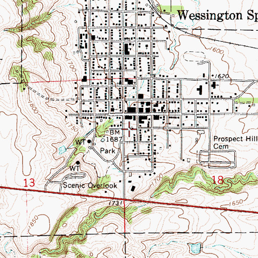 Topographic Map of Wessington Springs Police Department, SD