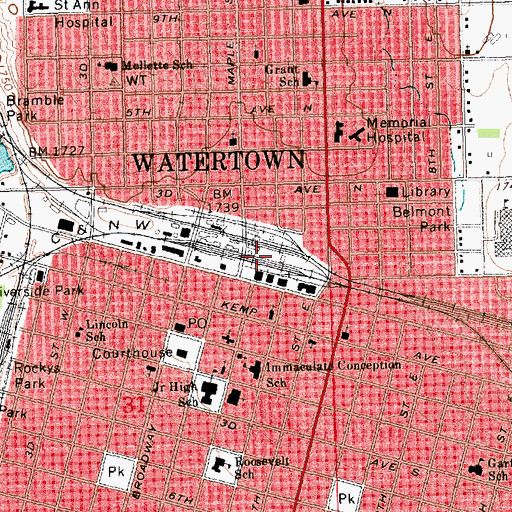 Topographic Map of Watertown Police Department, SD