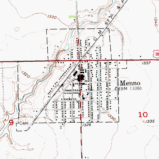 Topographic Map of Menno Police Department, SD